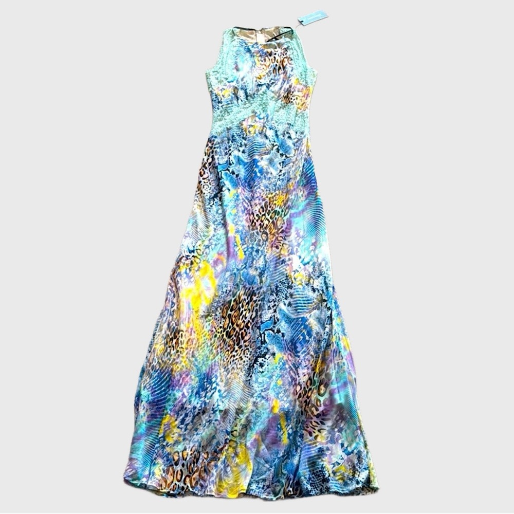 NWT Marciano Gorgeous Blue/Multi Color Leopard Print Maxi Dress